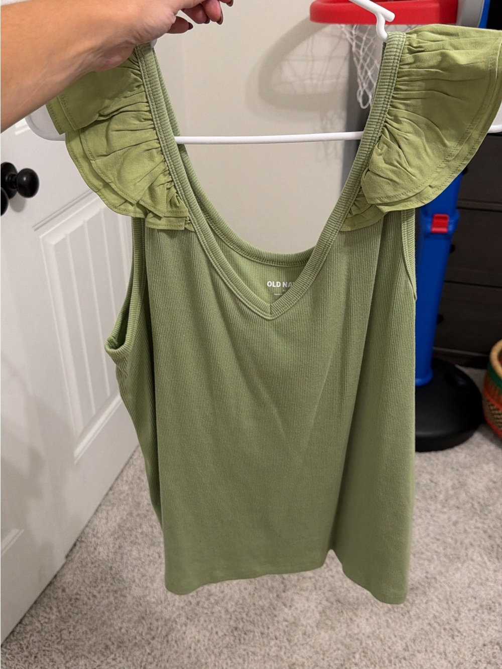 Old Navy Olive Ruffle-Shoulder Tank Top